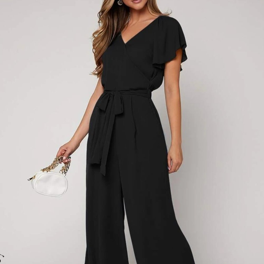 SHEIN Butterfly Sleeve Belted Jumpsuit
